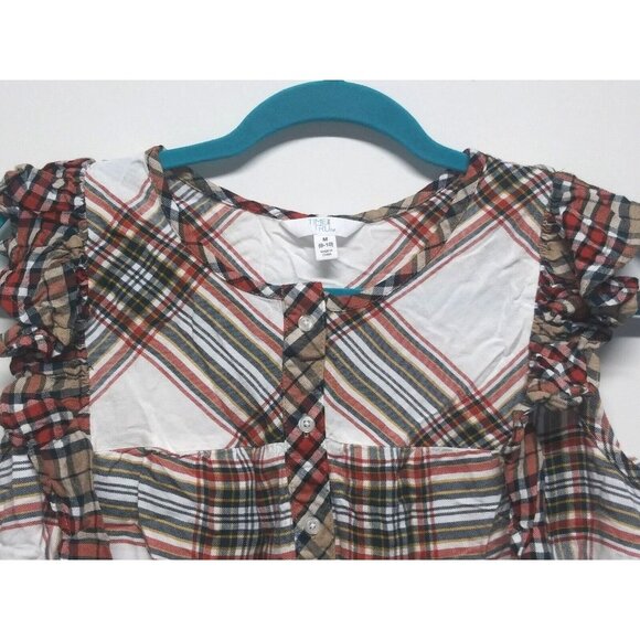 Time & Tru Womens ruffled tank top Plaid flutter/Cap Sleeve Sz M multicolor EUC - Picture 7 of 12